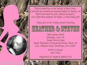 Realtree Real Tree Camo Camouflage Hot Pink Girl Baby Shower Invitation Supplies