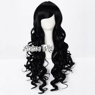 Fashion Black 80cm Long Curly Cosplay Party Women Girls Full Hair Wig Wig Cap