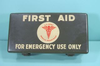 WWII Army Military Medical Department Emergency First Aid Kit Metal Box