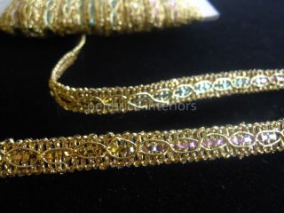 25MT of Gold Lurex 8mm Wide Chair Braid Trimming with Pink and Aqua Blue Trim