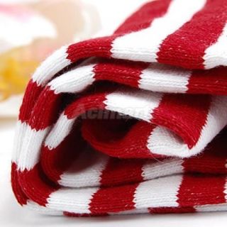 Lady Girl Party Dress Striped Thigh High Socks Opaque Cotton Stocking Red White