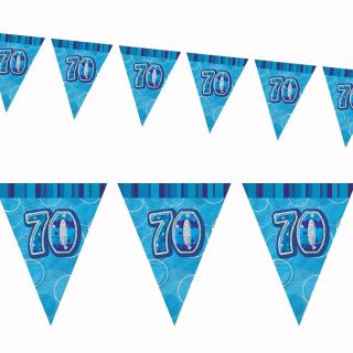12ft Blue Sparkle Happy 70th Birthday Pennant Flag Banner Party Decoration