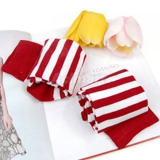 Lady Girl Party Dress Striped Thigh High Socks Opaque Cotton Stocking Red White