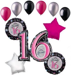 11 PC Sweet 16 Glamorous Balloon Bouquet Decoration Sixteen Happy Birthday Girl
