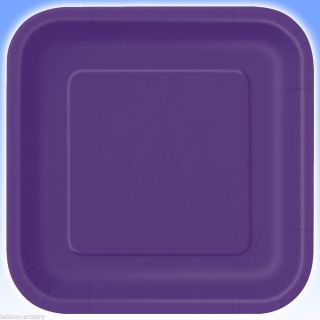 28 Square 9" Disposable Paper Party Plates Purple