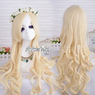 Long Blonde Curly Style Lolita Women Girls Cosplay Party Wig Free Wig Cap
