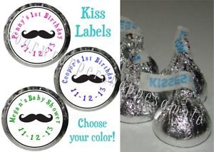 108 Mustache Moustache Candy Wrappers Kiss Labels Birthday Party Favors Supplies