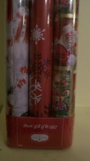3 Rolls 180 Sq ft Christmas Gift Wrapping Paper Holiday Presents Santa Snowman