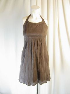 Maeve Anthropologie Brown Crochet Trimmed Gauze Halter Dress Sz 0