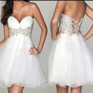 Strapless Homecoming Cocktail Glitter Short Silver White Dress