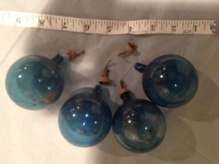 Vintage Blue Hand Blown Glass Christmas Tree Ornaments 4 Globes
