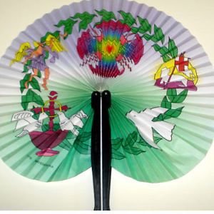 Set of 4 Small Christian Paper Folding Hand Fans New