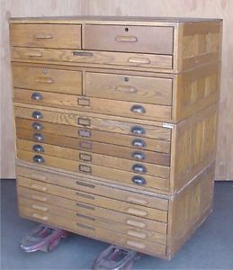 16 Drawer Wood Flat File Engineering Drawing Blue Print Large Storage Cabinet