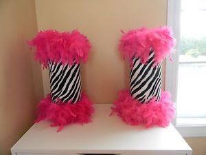 Zebra Lamps w Hot Pink Feathers