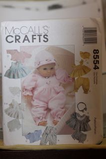 McCalls 8554 New Baby Doll Clothes Pattern 8" 16"