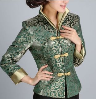 Charming Chinese Women's Silk Jacket Coat Green Sz M XXXL