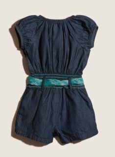 Guess Designer Baby Girl Clothes Romper Navy Blue Belt 12M 9 12 Months
