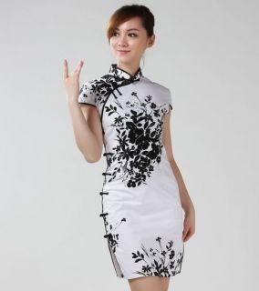 Fashion Chinese Women's Mini Dress Cheongsam White Size 6 8 10 12 14