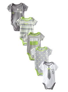Calvin Klein Designer Baby Boy Clothes 5 Bodysuits Gray Green 3 6 9 Months