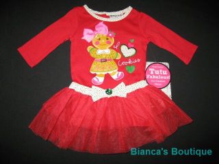 New "Gingerbread Cookie" Tutu Pants Girls Clothes 12M Winter Christmas Baby 3 PC