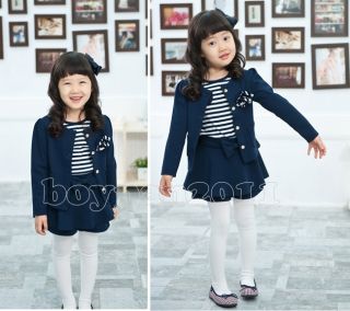 New Kids Toddlers Girls Pink Navy Blue Coat and Shorts Skirt Outfit Set sz2 7Y