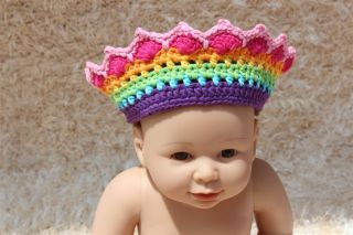 Cute Handmade Cotton Knit Imperial Crown Baby Girl Photo Prop Flower 0 6month
