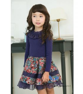 New Style Kids Toddlers Girls Long Sleeve Lovely Collar Ages 2 7Y Tutu Dress