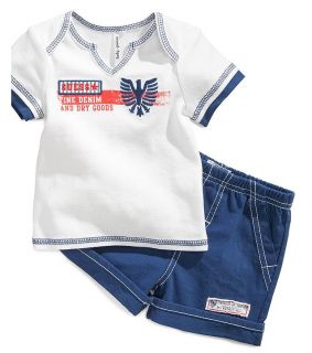 Guess Designer Baby Boy Clothes 2 Piece Set Top Shorts Blue 3 6 9 Months