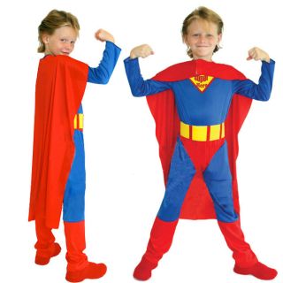 Boys Super Hero Halloween Kids Superman Costume Fancy Dress Up Child Superman
