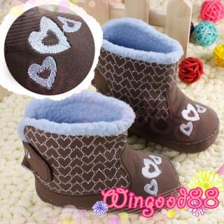 Suede Brown Heart Infant Baby Kids Unisex Toddler Shoes Winter Warm Boots Size 3