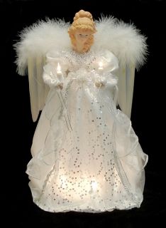 14" Lighted White Silver Angel Christmas Tree Topper
