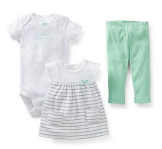 Carters Baby Girl Clothes 3 Piece Set White Green Gray NB 3 6 9 12 Months