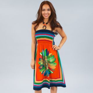 Chic Fun Sexy Color Block Beaded Stretch Halter Sun Dress Bold Floral Print