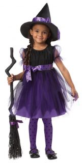 Little Girls Kids Childrens Toddler Purple Witch Halloween Fancy Dress Costume