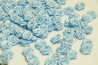 Small Satin Ribbon Rose Flowers Dolls Trims 120 B Blue