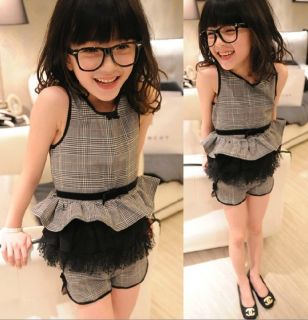 Casual Classic Toddler Girls Checks Tutu Flounced Top Pants Kids Outfits Costume