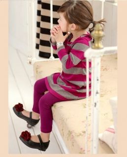 2013 Girls Toddlers Classic Striped Dress Sequin T Shirt Kids Set 5 6Years 2pcs
