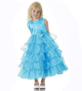 Gorgeous Aqua Tiered Posh Fancy Flower Girl Special Occasion Dress USA