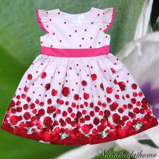 Baby Toddler Girls Dresses Kids Clothing Pink Apples Print Summer Party Size 4T