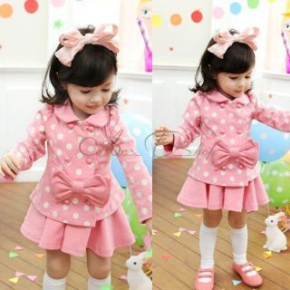 2pcs Girls Toddlers Polka Dot Bowknot Dress Top Pleated Tutu Skirt Outfits 2T 6