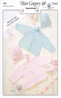 Baby 4 Ply Matinee Set Cardigans Accessories Knitting Pattern Peter Gregory 7162