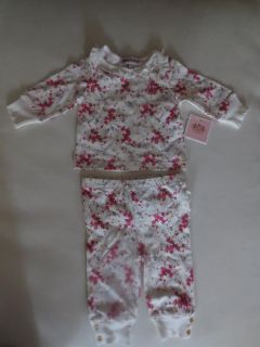 Juicy Couture Baby Girl Clothes 2 Piece Pajama White Pink Flowers 0 3 Months