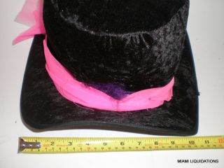 Woman's Top Hat Velvet Black Pink Ribbon Fancy Costume Halloween 8993