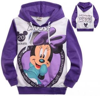 New Cute Kids Boys Purple Minnie Mouse Funny Hoodies Clothes 7 8years 140