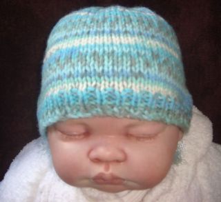Hand Knitted Baby Beanie Hat Fairisle Unique Soft Premature Prem 12M Boy Girl