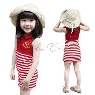 Girl Kid Sleeveless Striped Sailor Polo Slim Dress Casual Costume Ages 2 7 Year