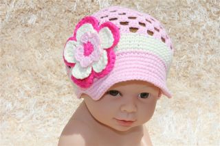 Handmad Knit Crochet Baby Girl Brimmed Hat Newsboy Cap Newborn Photo Prop New
