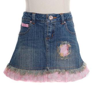 Lipstik Girls Size 2T Denim Pink Polka Dot Sequin Hearts Fringe Skirt