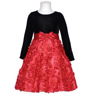 Bonnie Jean Black Velvet Red Floral Sequin Christmas Dress Girls 4 16