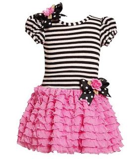 New Girls Bonnie Jean Sz 5 Black Stripe Pink Flower Ruffle Dress Clothes $52